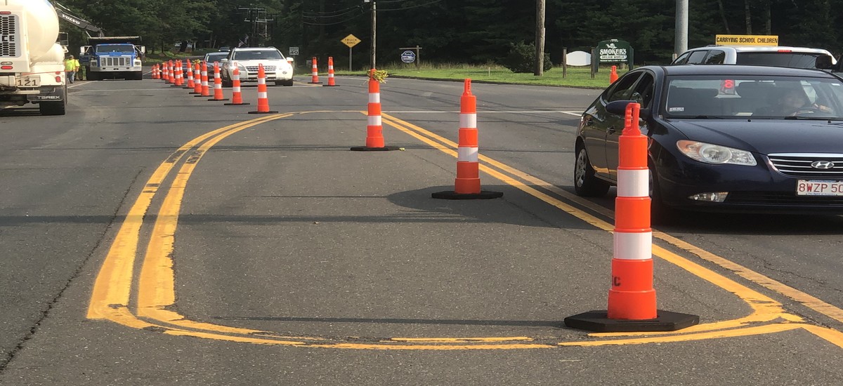 Traffic cone and coned lane on Connecticut street